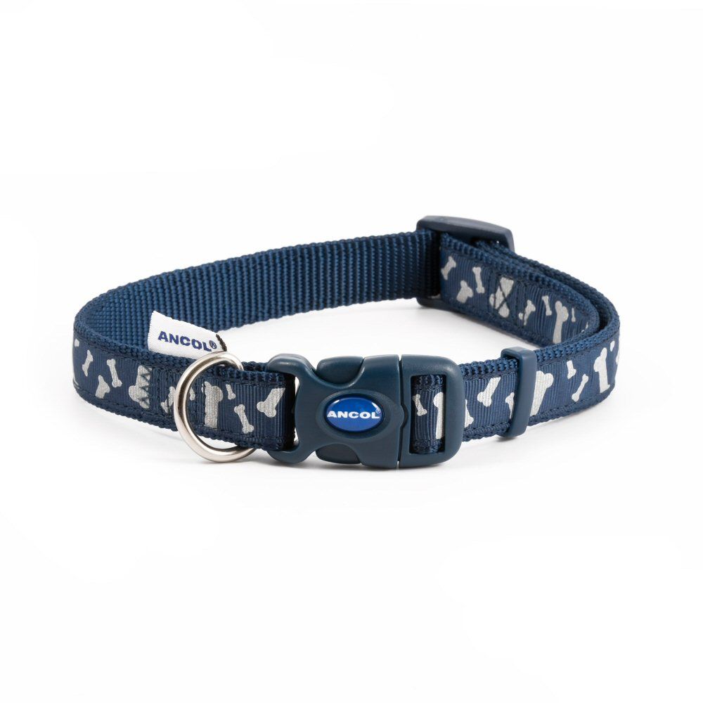 Ancol 45-70cm (Size 5-9) Blue Adjustable Reflective Bone Dog Collar
