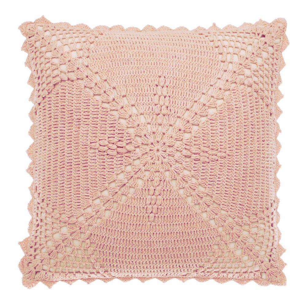Walton & Co. 43cm Pale Pink Crochet Cushion