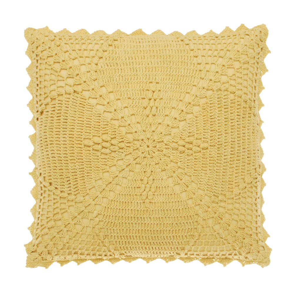 Walton & Co. 43cm Pale Ochre Crochet Cushion