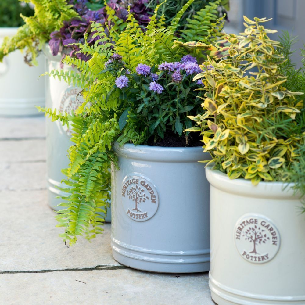 Woodlodge 20cm Pastel Grey Glazed Heritage Cylinder Pot