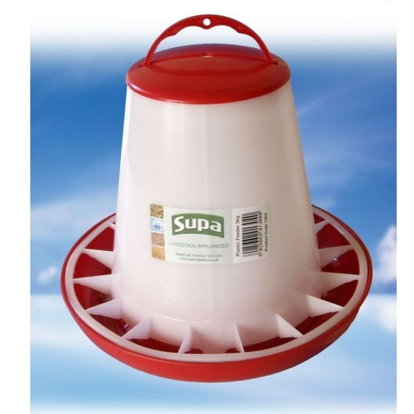 Supa 3kg Capacity Red & White Plastic Poultry Feeder