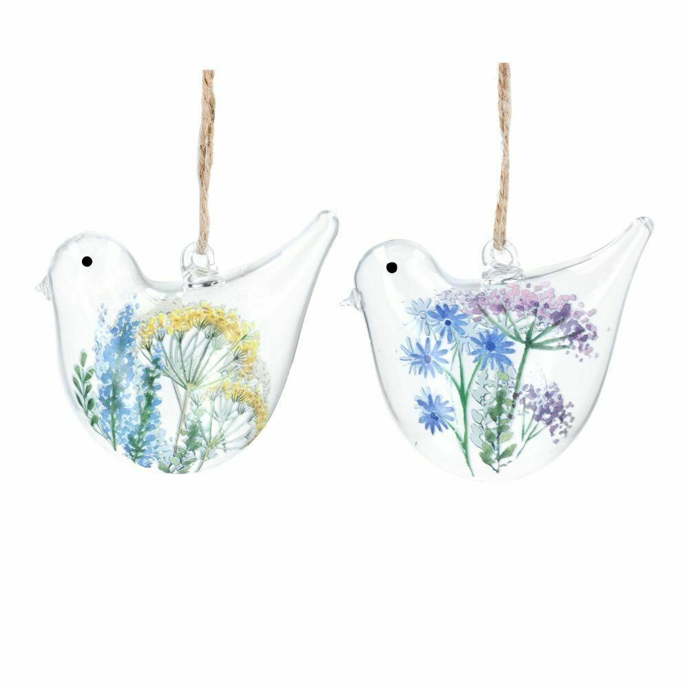 Gisela Graham 7cm Spring Meadow Glass Bird Hanging Decoration (Choice of 2)