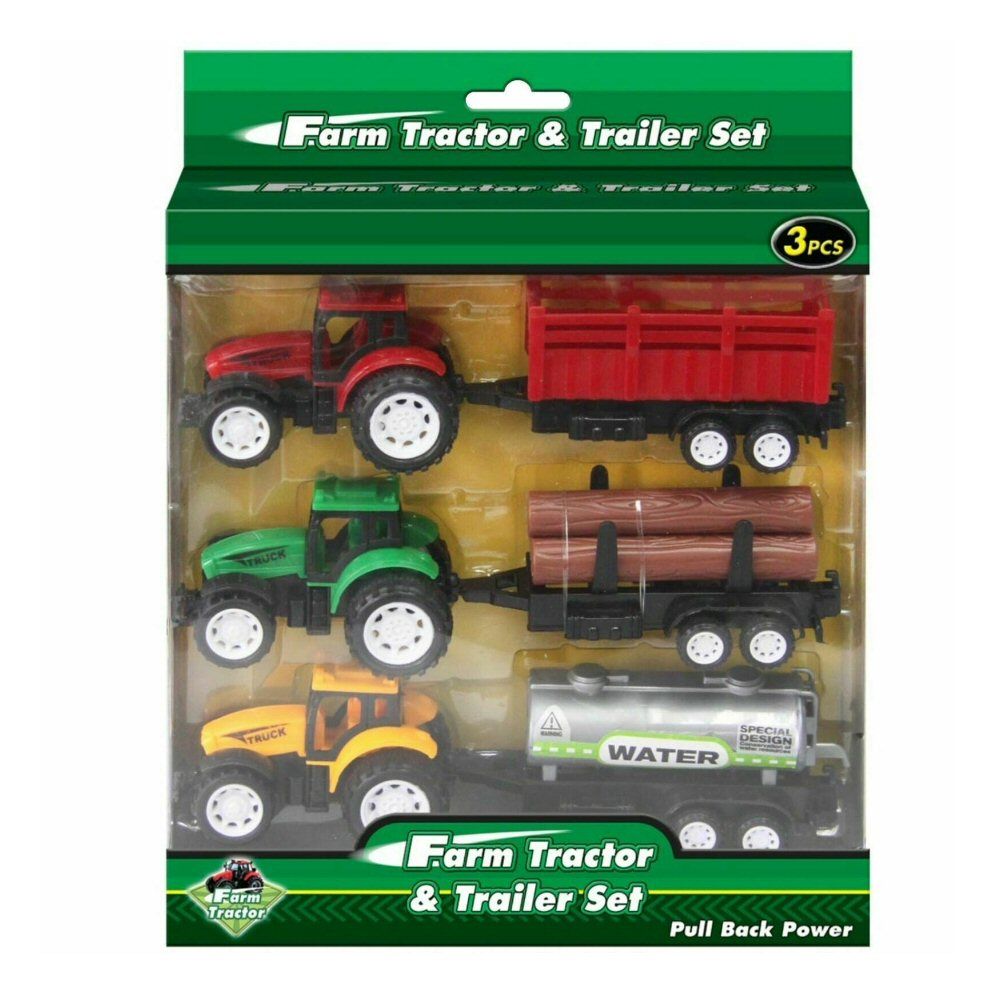 Kandy Toys 3 Piece Plastic Tractor & Trailers Set