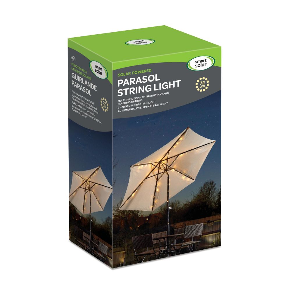 Smart Solar 72 LED Warm White Parasol String Lights