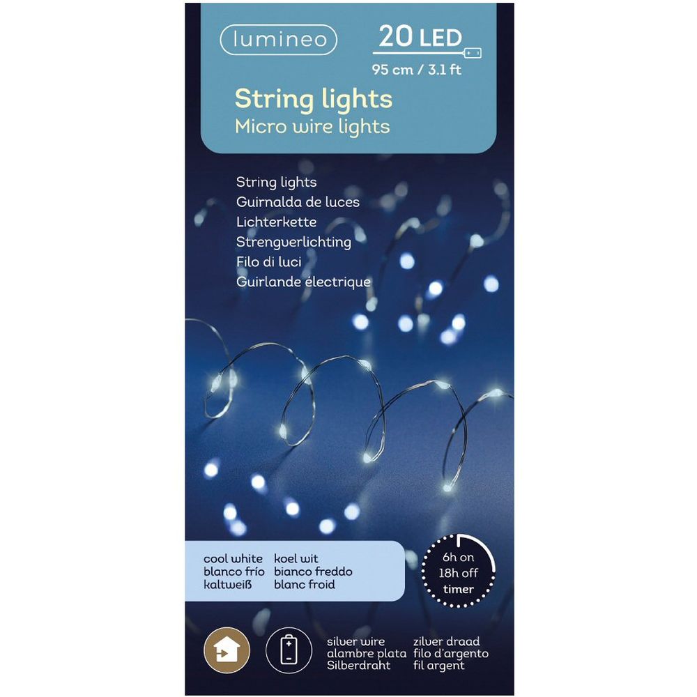 Lumineo 20 Cool White Micro LED Battery Operated String Lights (0.9m)