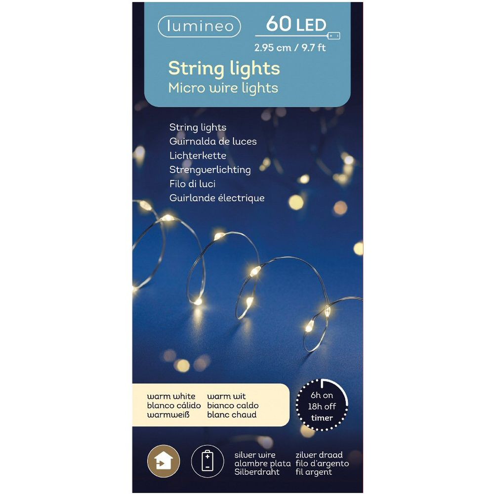 Lumineo 60 Warm White Micro LED Battery String Lights (2.95m)