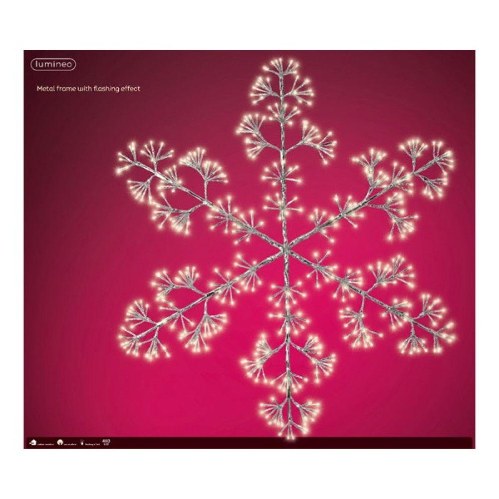 Lumineo 108cm Warm White LED Lit Flashing Snowflake Christmas Decoration - 480 LEDs