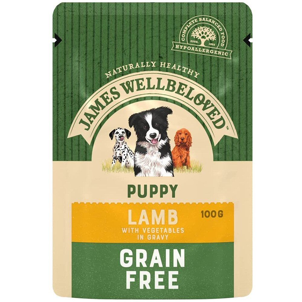 James Wellbeloved 12 x 100g Grain Free Lamb Puppy Wet Dog Food Pouches