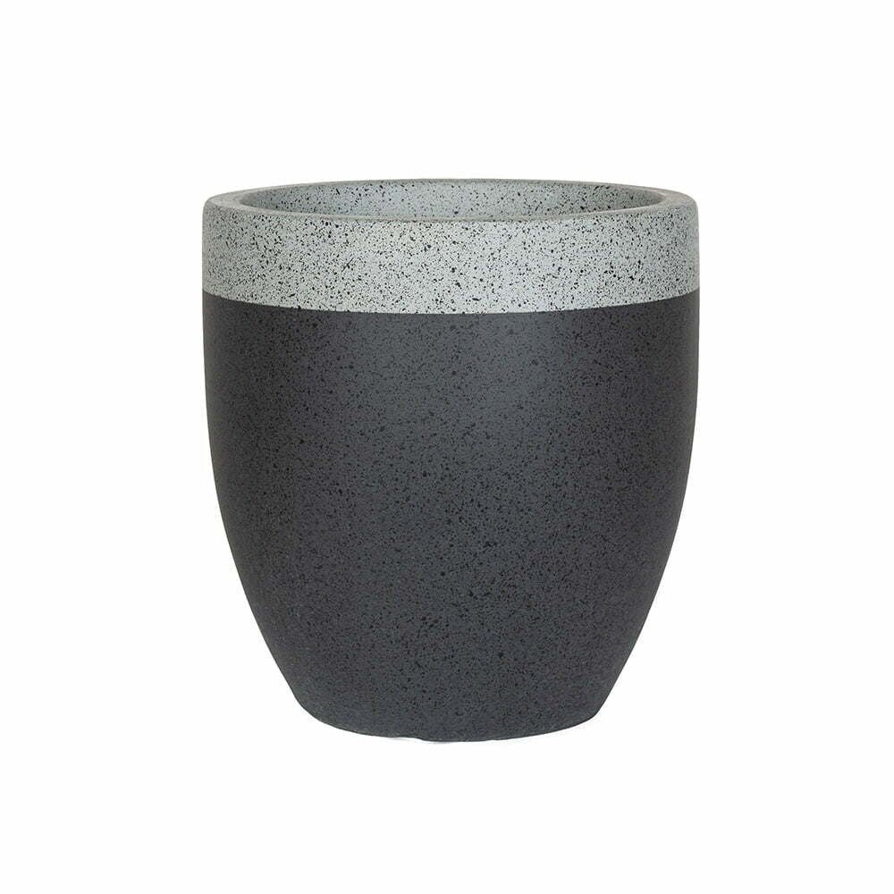APTA 32cm Granito Two Tone Planter (White with Grey Rim Only) - Old Railway Line Garden Centre