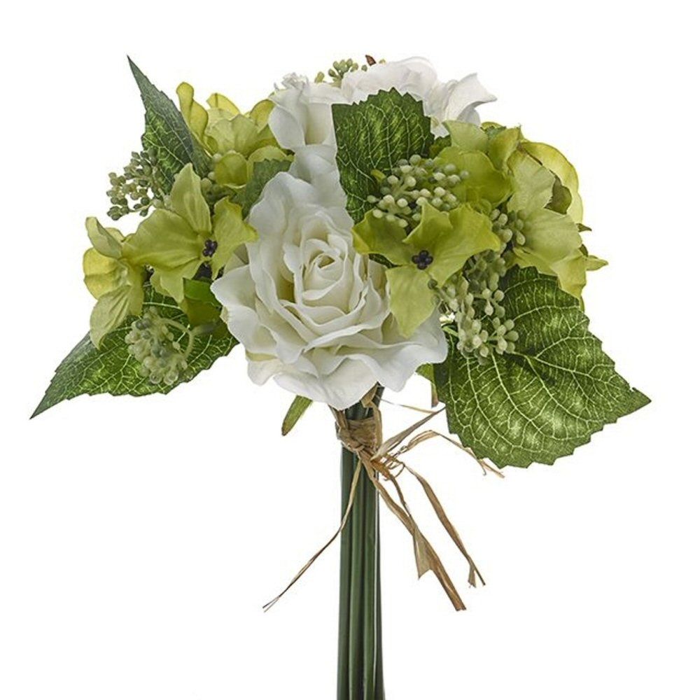 CB Imports 29cm Artificial Green Flora Rose & Hydrangea Bouquet - Old Railway Line Garden Centre