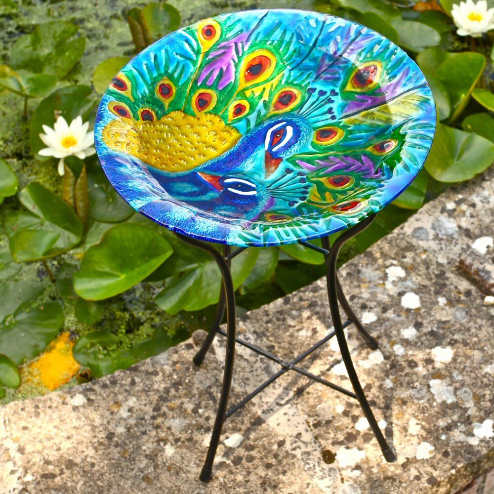 ChapelWood 50cm Glass Peacock Birdbath - Old Railway Line Garden Centre