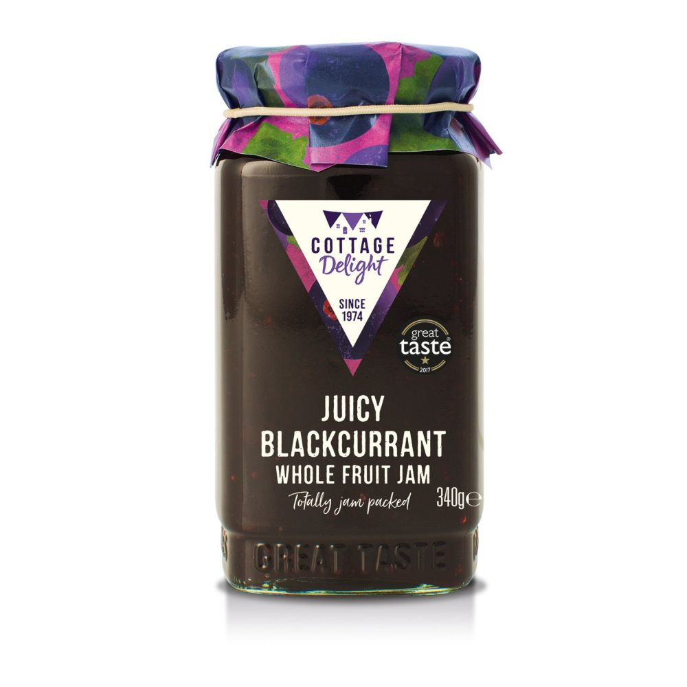 Cottage Delight 340g Juicy Blackcurrant Whole Fruit Jam - Old Railway Line Garden Centre