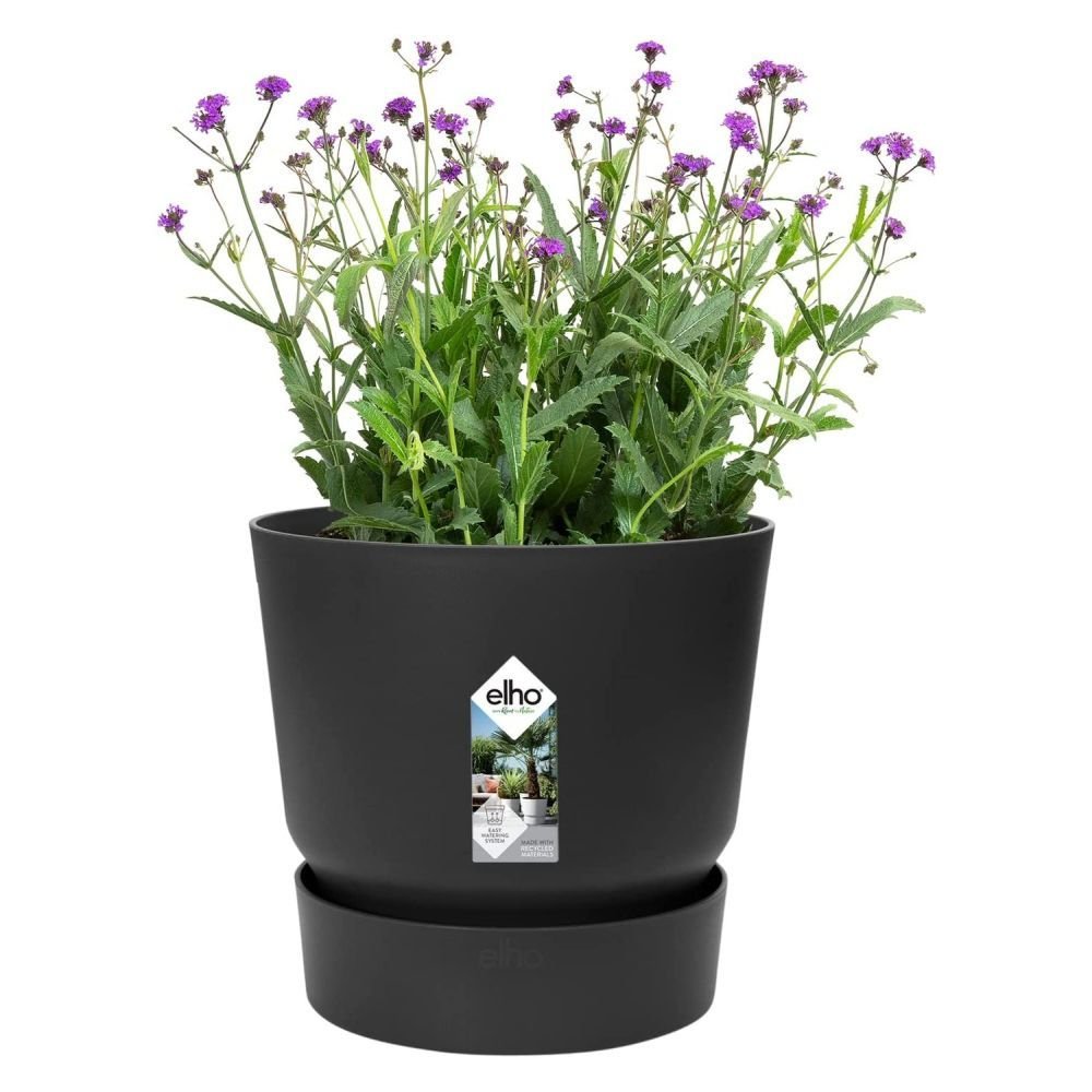 Elho 14cm Living Black Greenville Round Planter - Old Railway Line Garden Centre