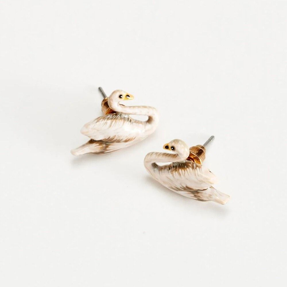 Fable England Enamel Swan Stud Earrings - Old Railway Line Garden Centre