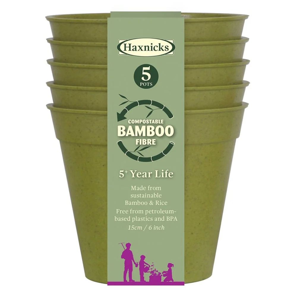 Haxnicks 15cm (6") Bamboo Pots (Pack of 5) - Old Railway Line Garden Centre