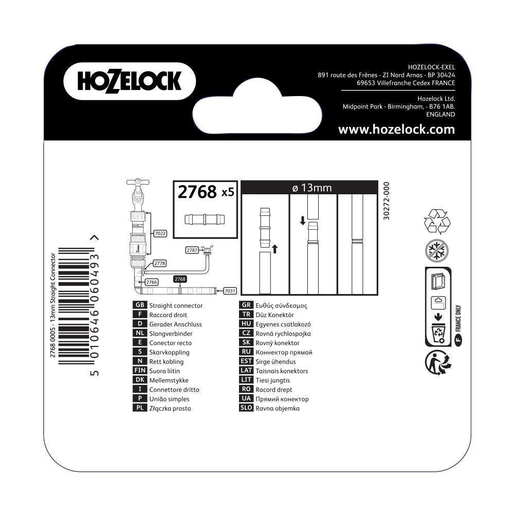 Hozelock 13mm Straight Connectors (Pack of 5) 2768 - Old Railway Line Garden Centre