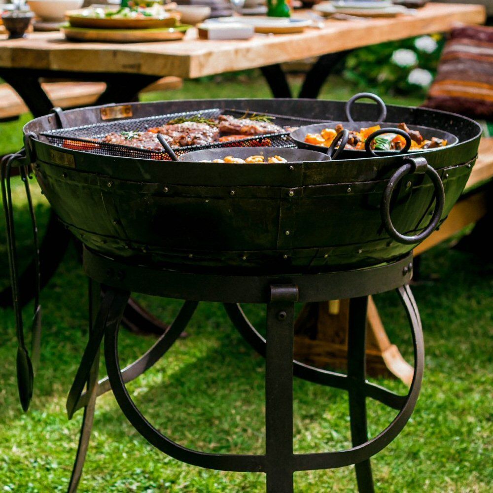 Kadai 60cm Recycled Firebowl with High & Low Stands - Old Railway Line Garden Centre