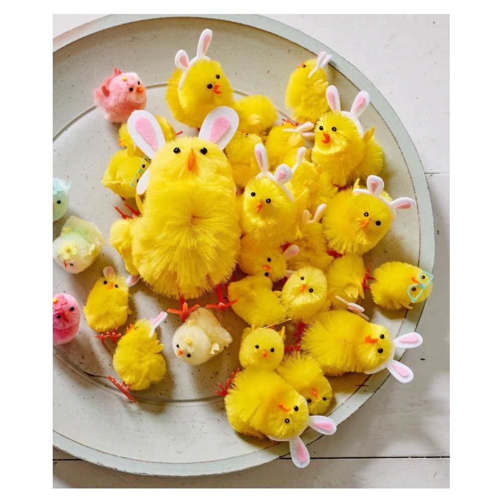 Kaemingk 4cm Flower Chenille Easter Chickens (Set of 6) - Old Railway Line Garden Centre