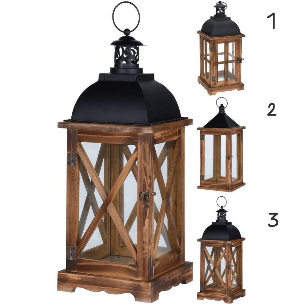 Koopman 41cm Brown Wood Lantern (Choice of 3) - Old Railway Line Garden Centre