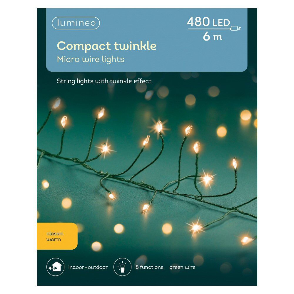 Lumineo 480 Classic Warm Micro LED Compact Wire Christmas Lights (6m)