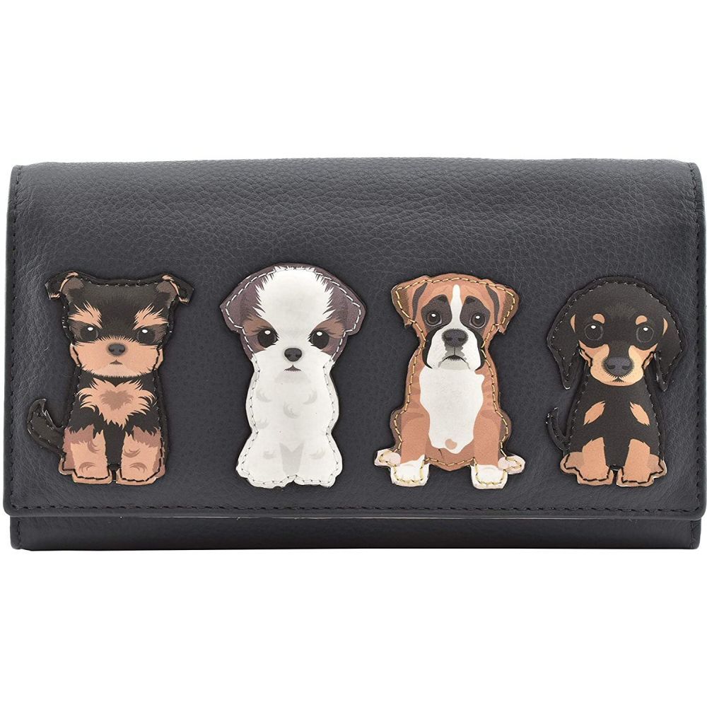 Mala Leather Grey Best Friends Sitting Dogs Matinee Purse - Old Railway Line Garden Centre