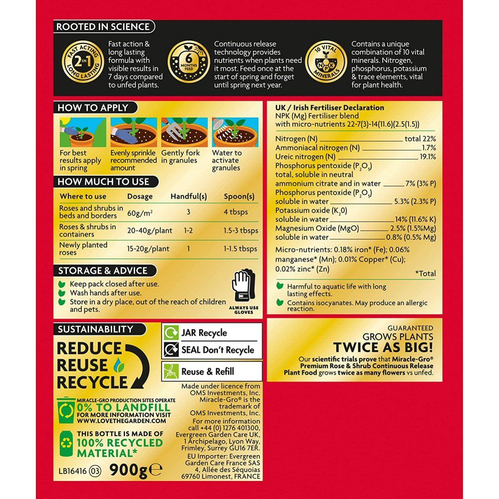 Miracle - Gro 900g Premium Rose & Shrub Continuous Release Plant Food - Old Railway Line Garden Centre