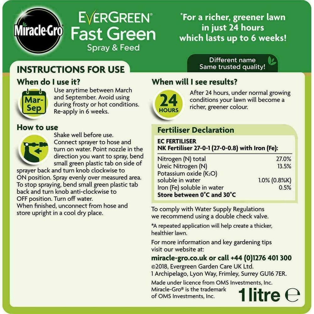 Miracle Gro EverGreen 1Litre Miracle Gro Fast Green Spray feed - Old Railway Line Garden Centre