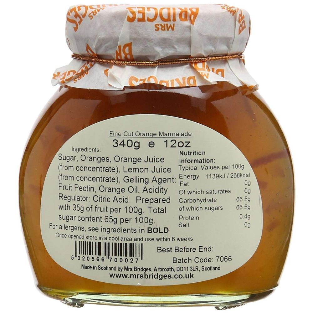 Mrs Bridges 340g Fine Cut Orange Marmalade - Old Railway Line Garden Centre