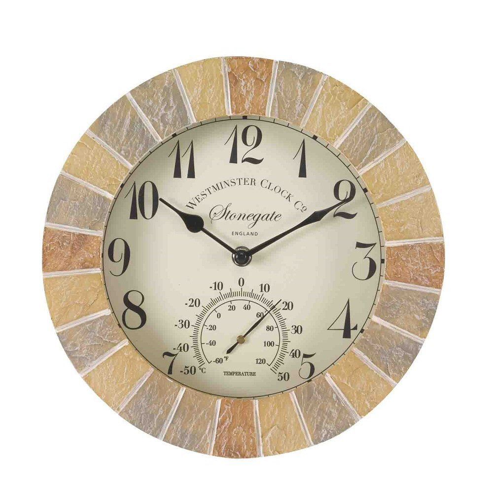 Outside In 10" Stonegate Wall Clock & Thermometer - Old Railway Line Garden Centre