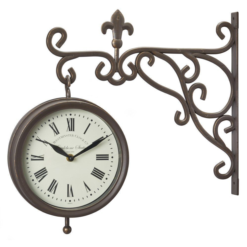 Outside In 35cm Marylebone Double - Sided Station Clock & Thermometer - Old Railway Line Garden Centre