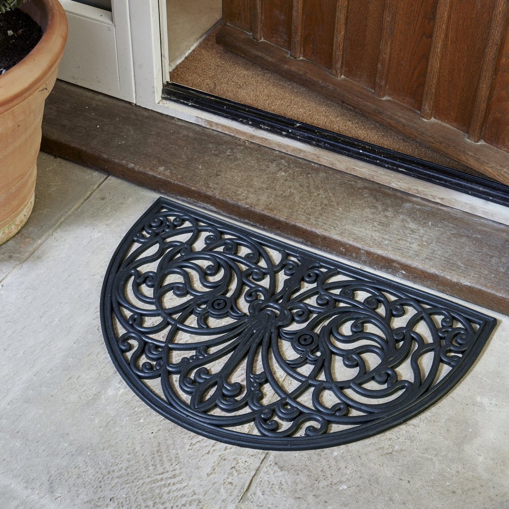 Outside In 75cm Half Moon Rubber Cast Mat - Old Railway Line Garden Centre