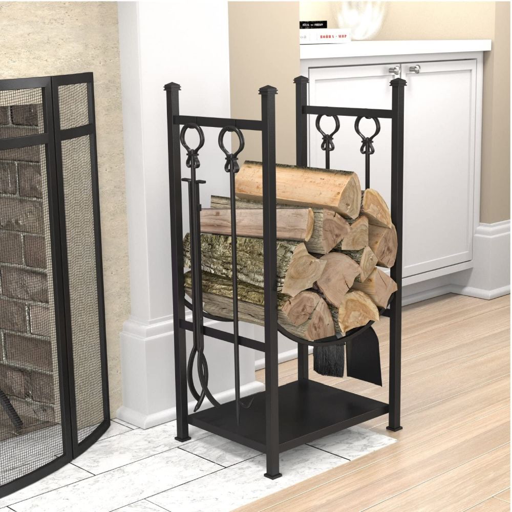 Panacea 81cm Black Log Bin and Fireplace Tool Set - Old Railway Line Garden Centre