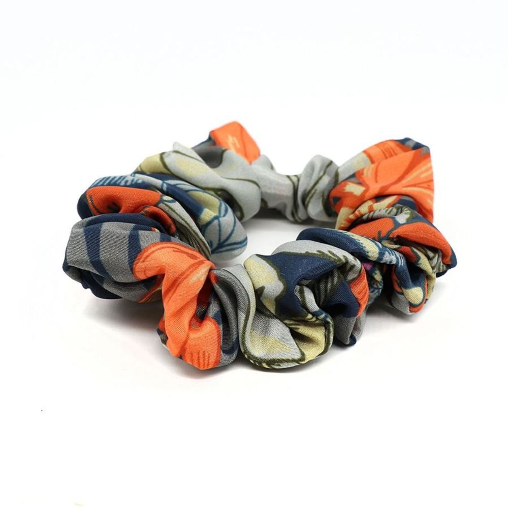 POM Orange and Grey Botanical and Plain Mix Scrunchie Duo - Old Railway Line Garden Centre