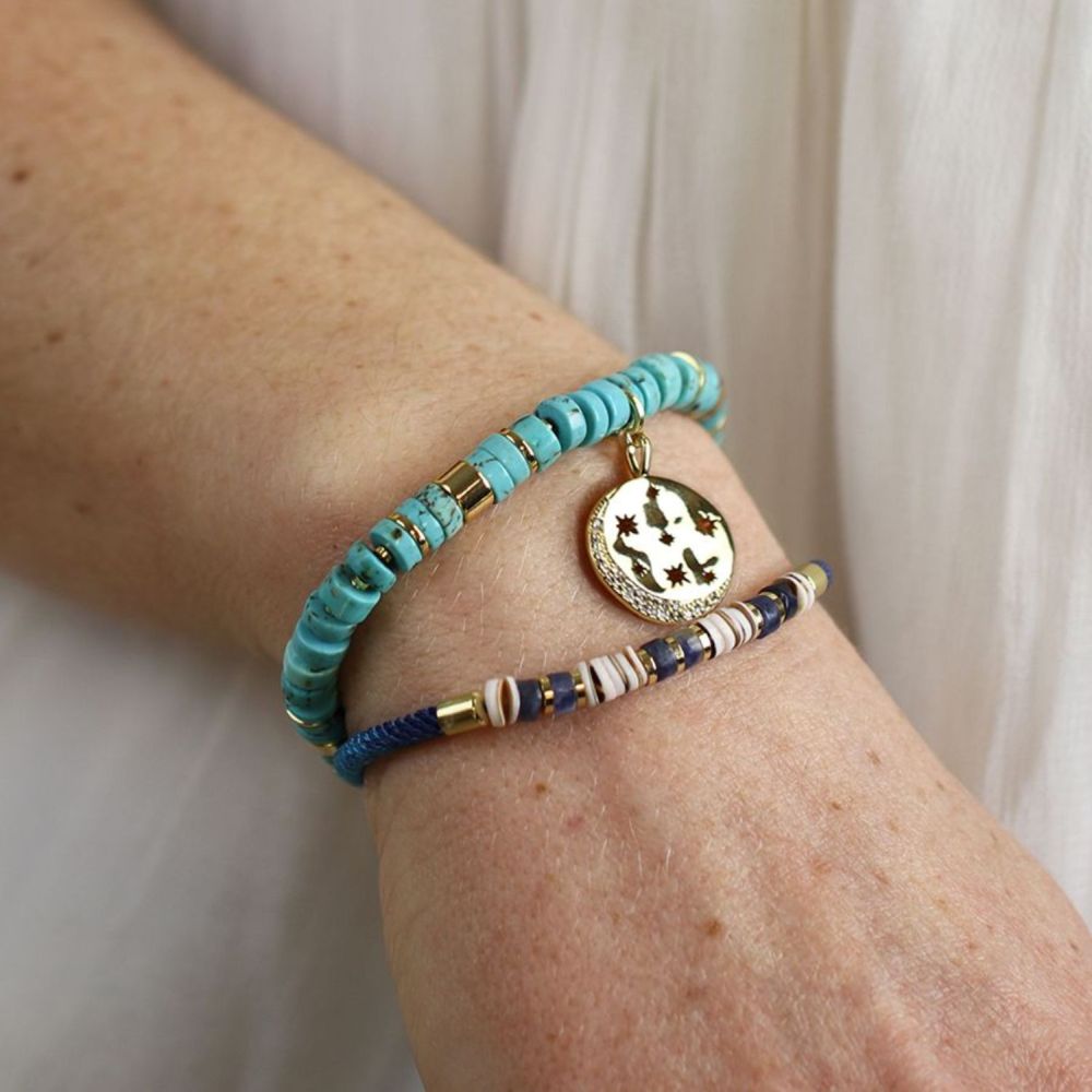 POM Turquoise and Gold Mix Bracelet With Golden Crystal Star Disc - Old Railway Line Garden Centre