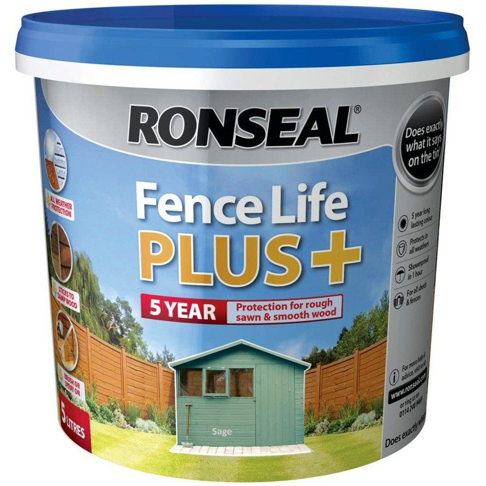 Ronseal 5 Litre Sage Green Fence Life Plus Paint - Old Railway Line Garden Centre