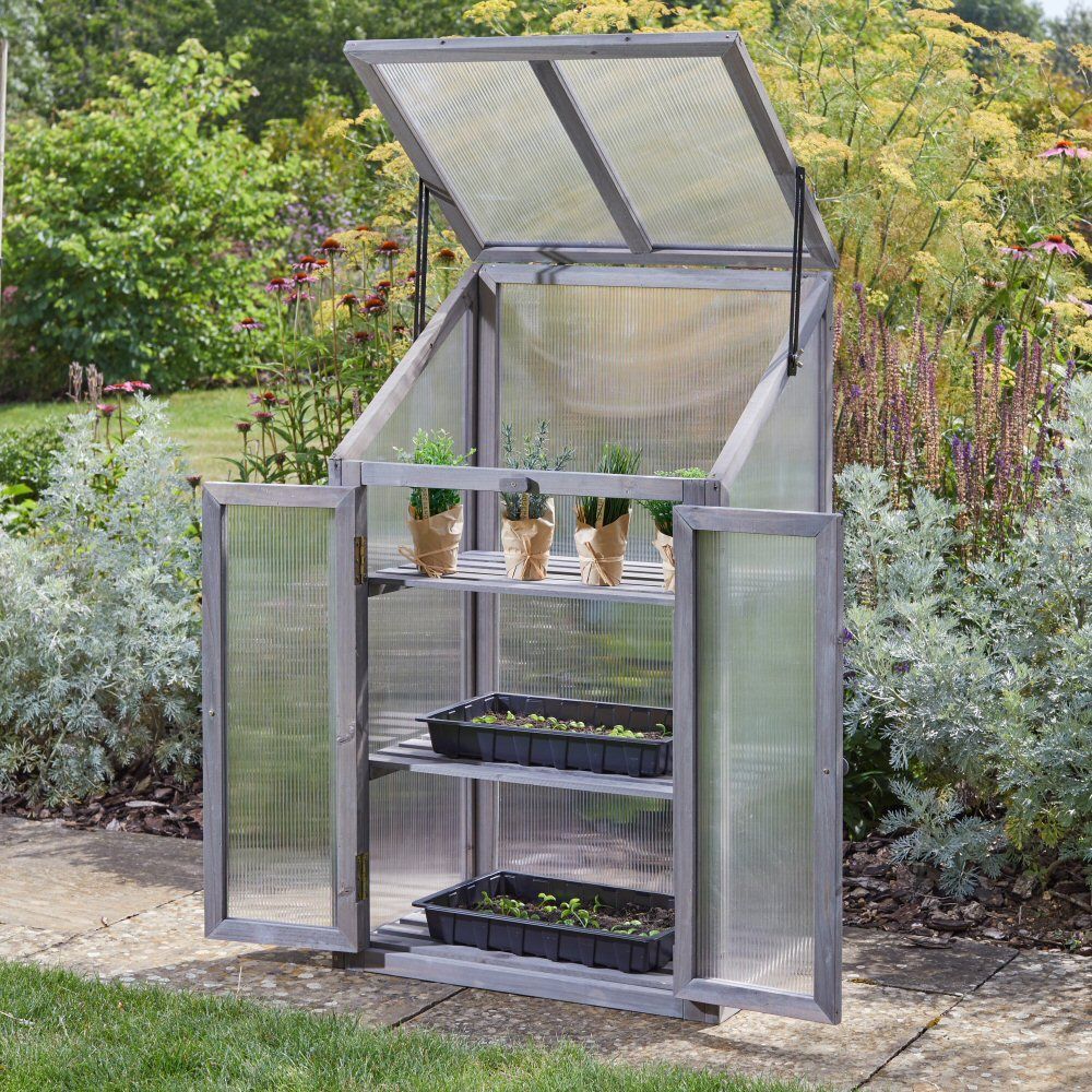 Smart Garden 1m Grey Timber GroZone Mini Greenhouse - Old Railway Line Garden Centre