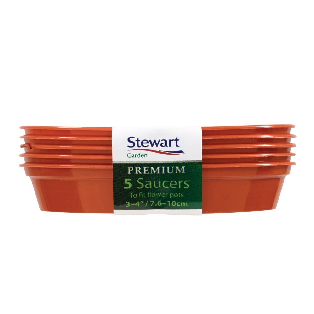 Stewarts 7.6 - 10cm Terracotta Plastic Flower Pot Saucer (Pack of 5) - Old Railway Line Garden Centre