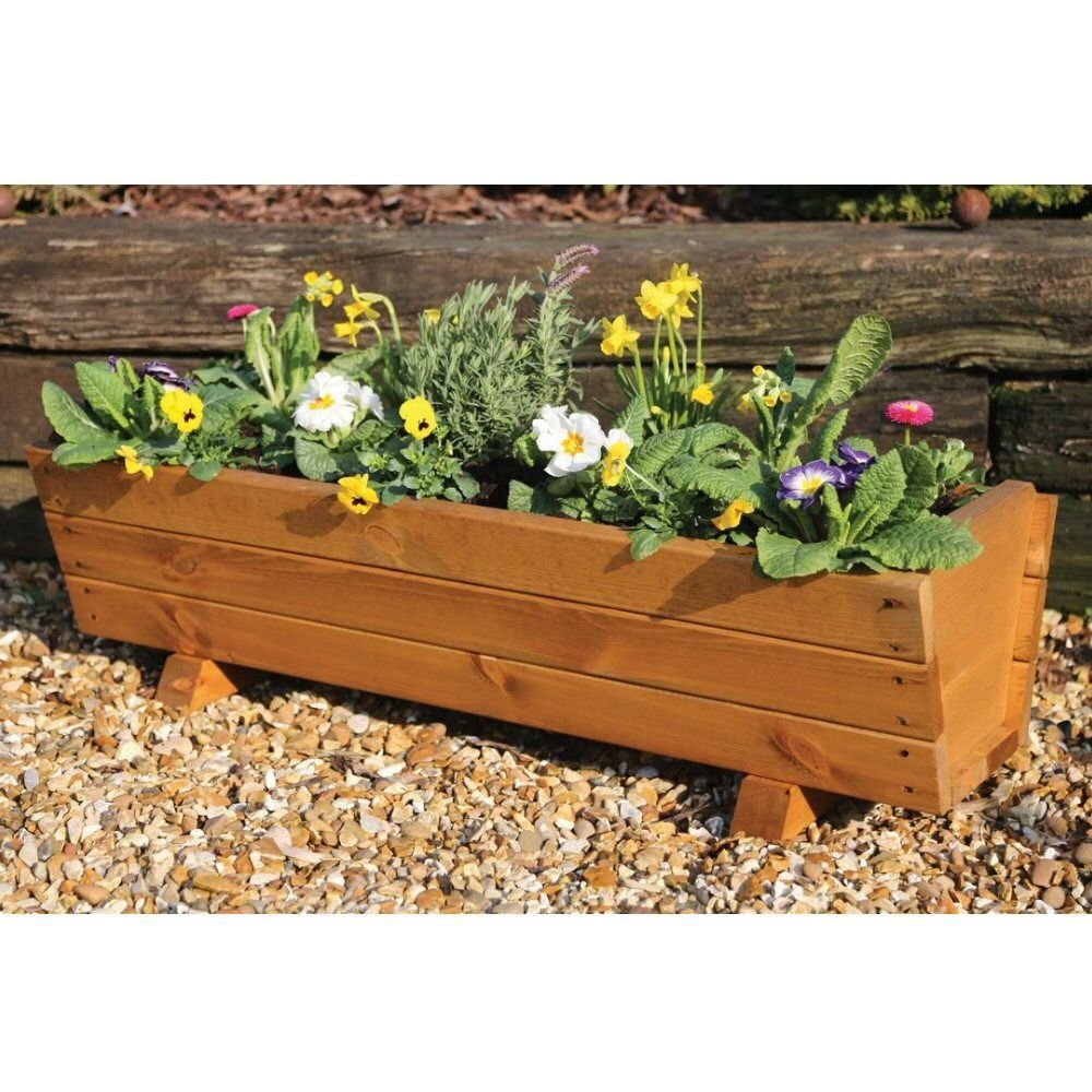 Tom Chambers 87cm Rosemoor Wooden Trough Planter - Old Railway Line Garden Centre