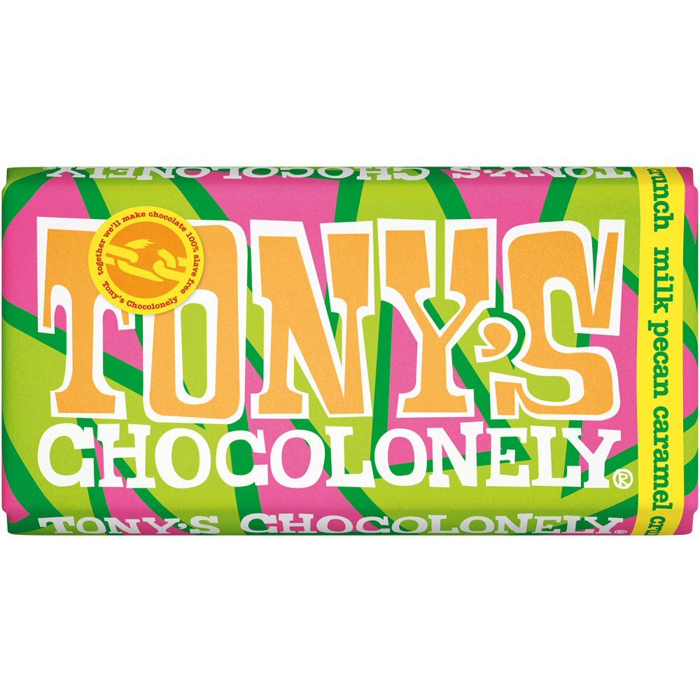 Tony's Chocolonely 180g Caramel & Pecan Milk Chocolate Bar - Old Railway Line Garden Centre