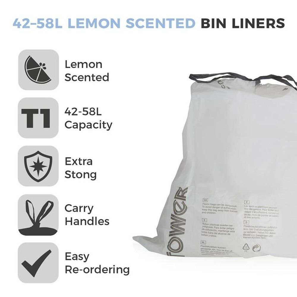 Tower 42 - 58 Litre Lemon Senceted Bin Liners - Old Railway Line Garden Centre