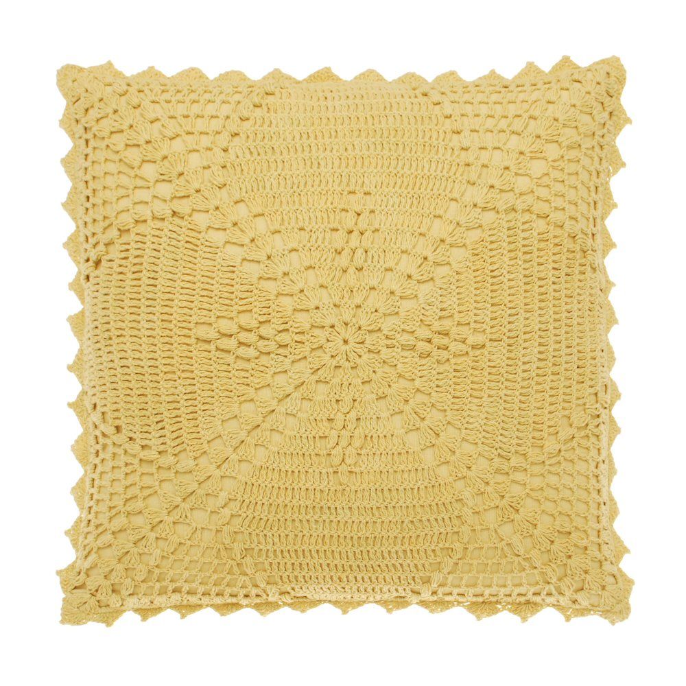 Walton & Co. 43cm Pale Ochre Crochet Cushion - Old Railway Line Garden Centre