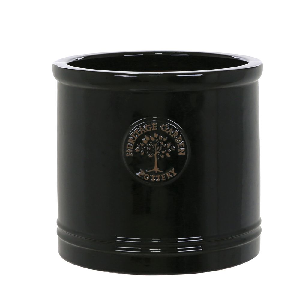 Woodlodge 25cm Black Glazed Heritage Cylinder Pot - Old Railway Line Garden Centre
