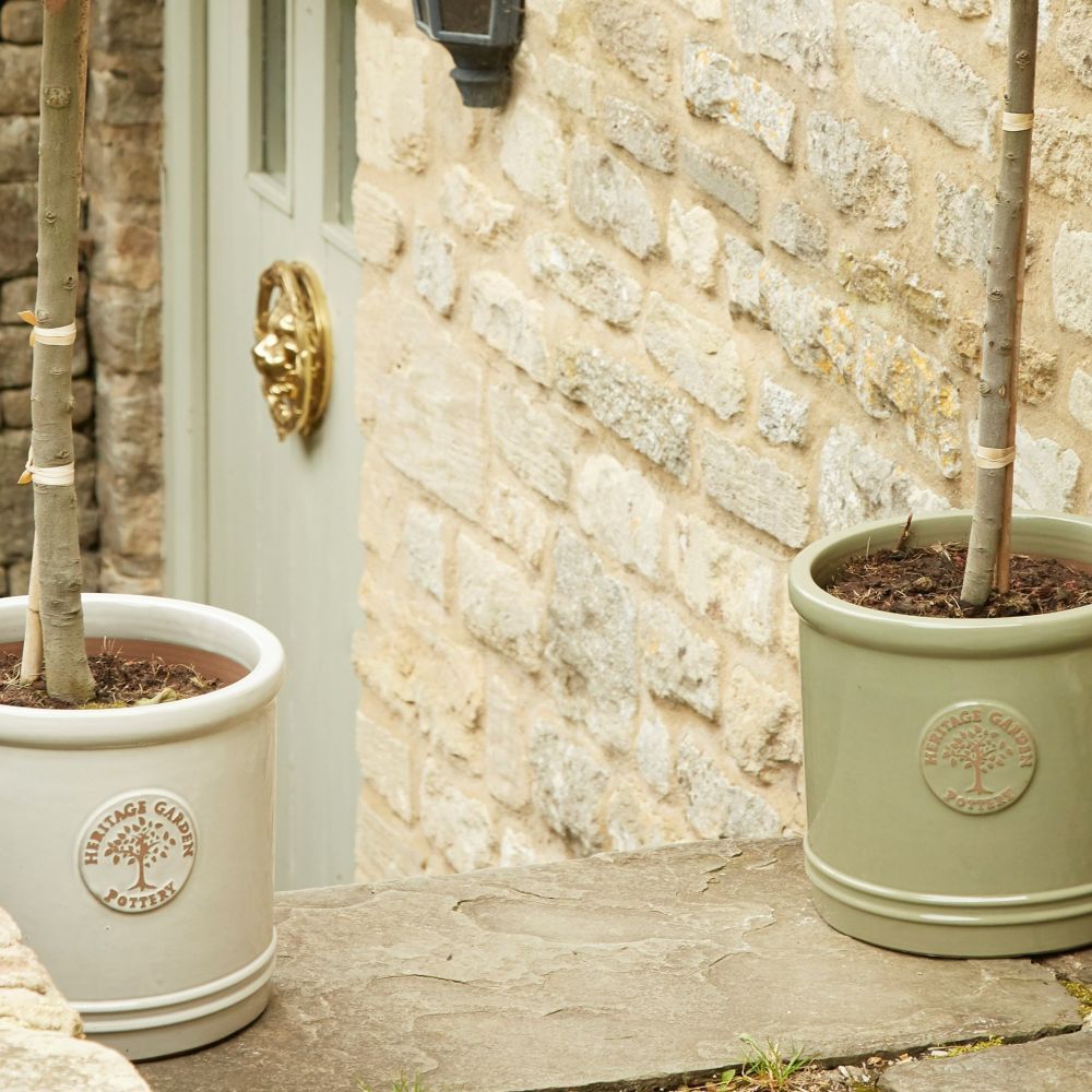 Woodlodge 25cm Mint Green Glazed Heriage Cylinder Pot - Old Railway Line Garden Centre