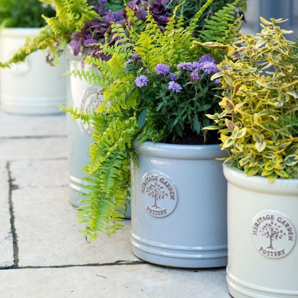 Woodlodge 30cm Pastel Grey Glazed Heritage Cylinder Pot - Old Railway Line Garden Centre