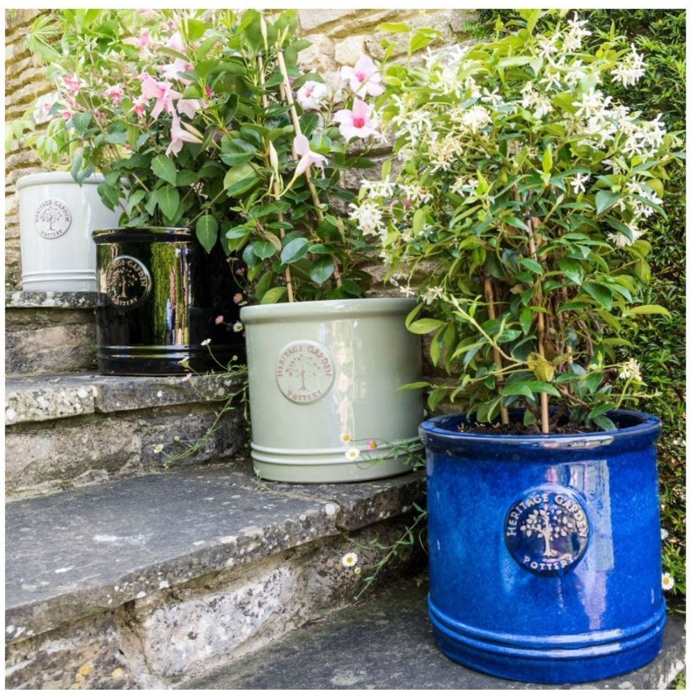 Woodlodge 30cm White/Cream Glazed Heritage Cylinder Pot - Old Railway Line Garden Centre