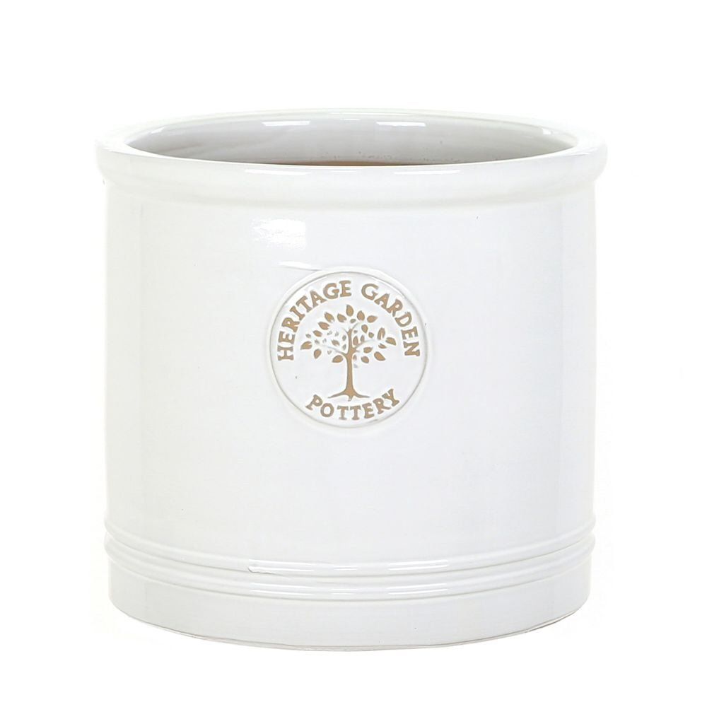 Woodlodge 38cm White / Cream Glazed Heritage Cylinder Pot - Old Railway Line Garden Centre