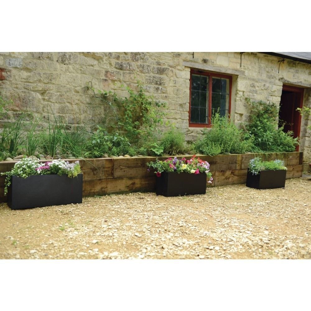 Woodlodge 40cm Black Polylite Trough Planter - Old Railway Line Garden Centre