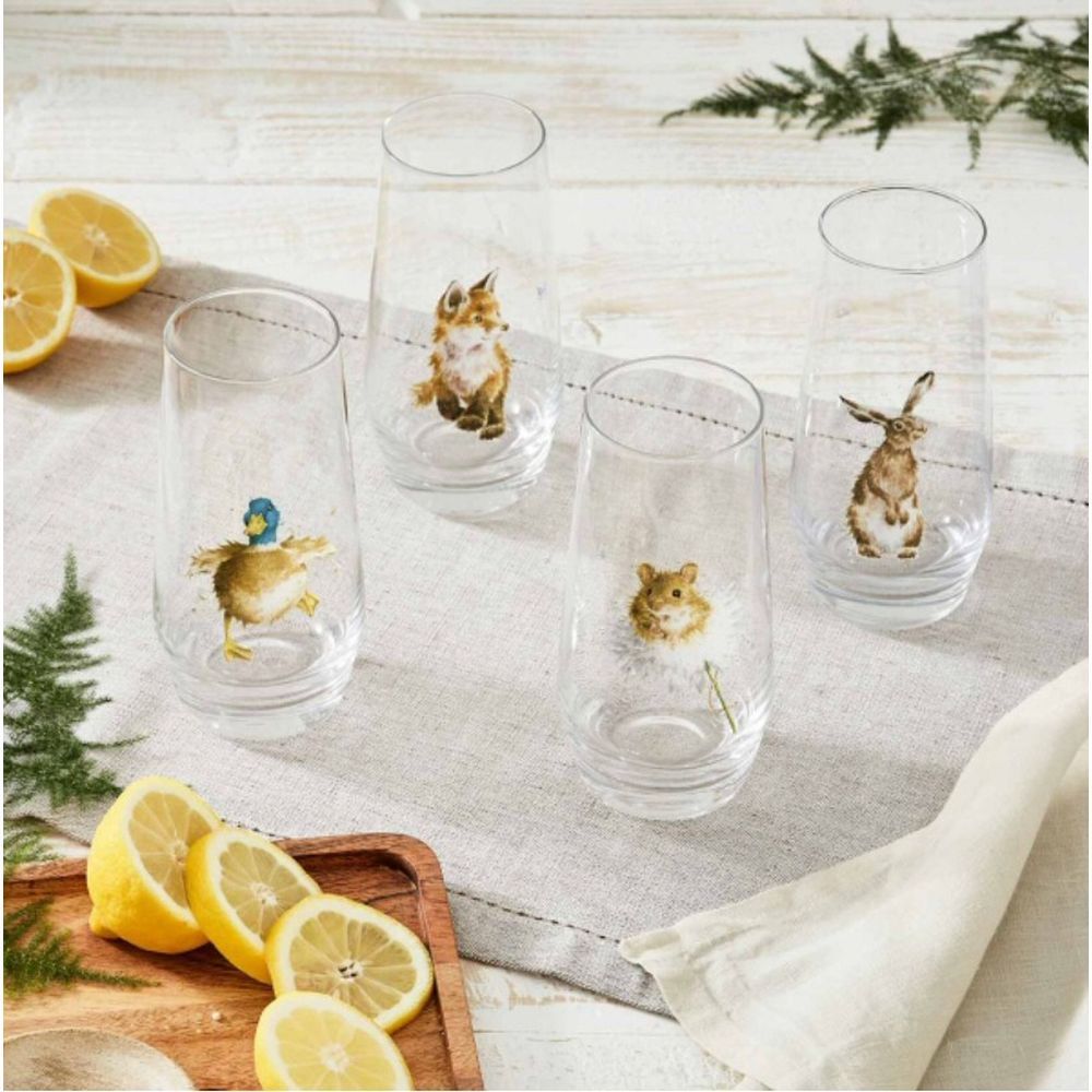 Wrendale Designs Assorted Country Animals Hi - Ball Glasses (Set of 4) - Old Railway Line Garden Centre