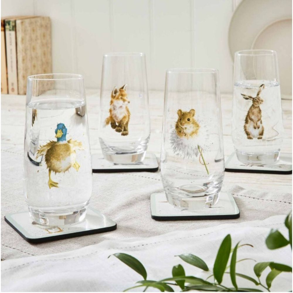 Wrendale Designs Assorted Country Animals Hi - Ball Glasses (Set of 4) - Old Railway Line Garden Centre