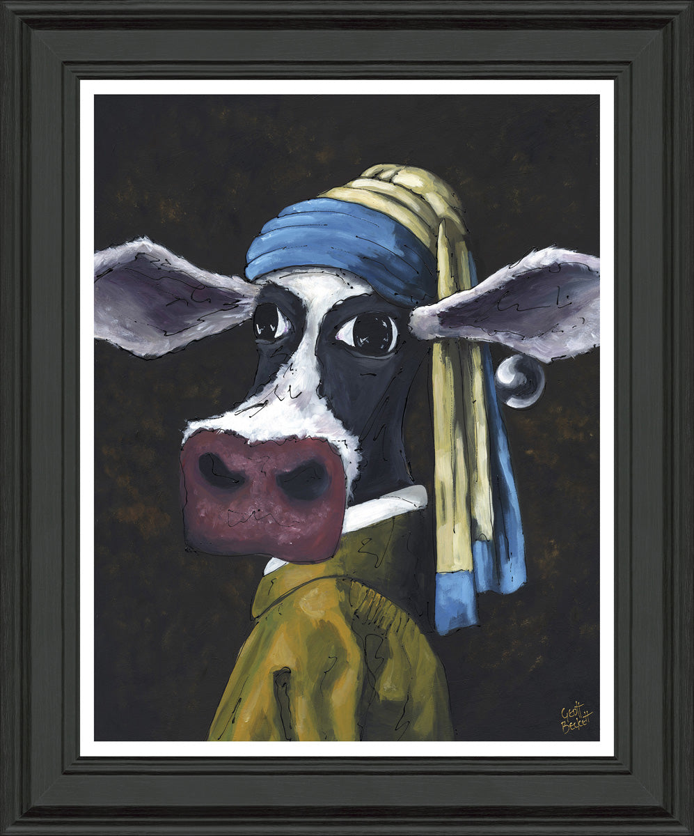 Artko 59cm 'Cow with a Pearl Earring' Framed Print by Geoff Beckett - AK12469